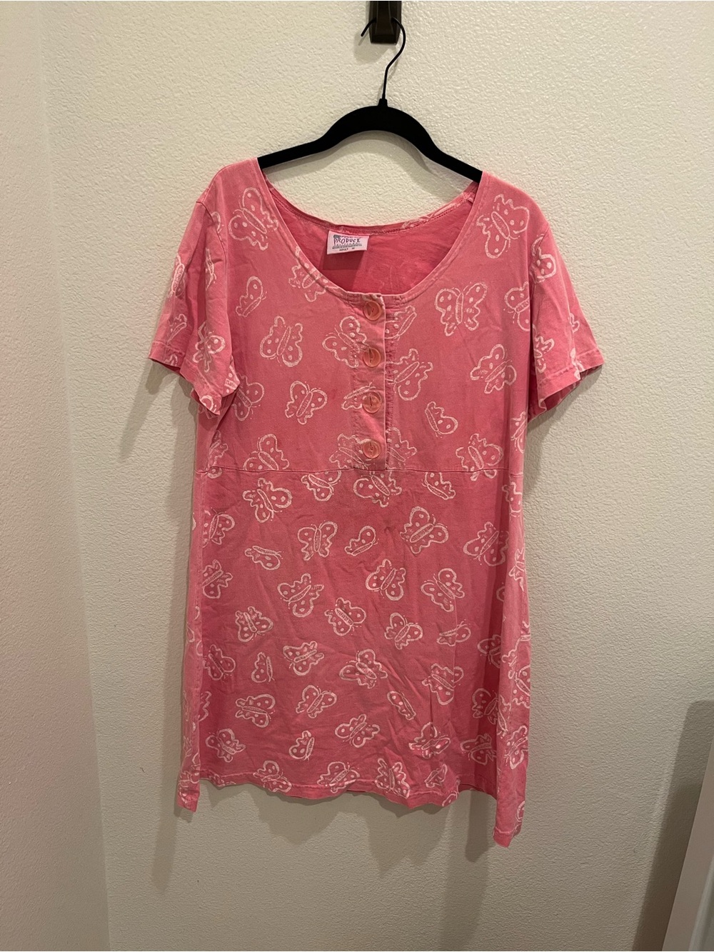 Fresh Produce Pink Butterfly Print Top / Mini Dress Women’s Medium Vintage USA